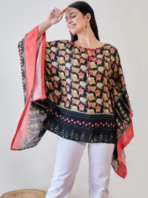 Rose Floral Viscose Kaftan Crop Top