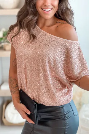 Rose Gold Short Sleeve Sequin Crop Top