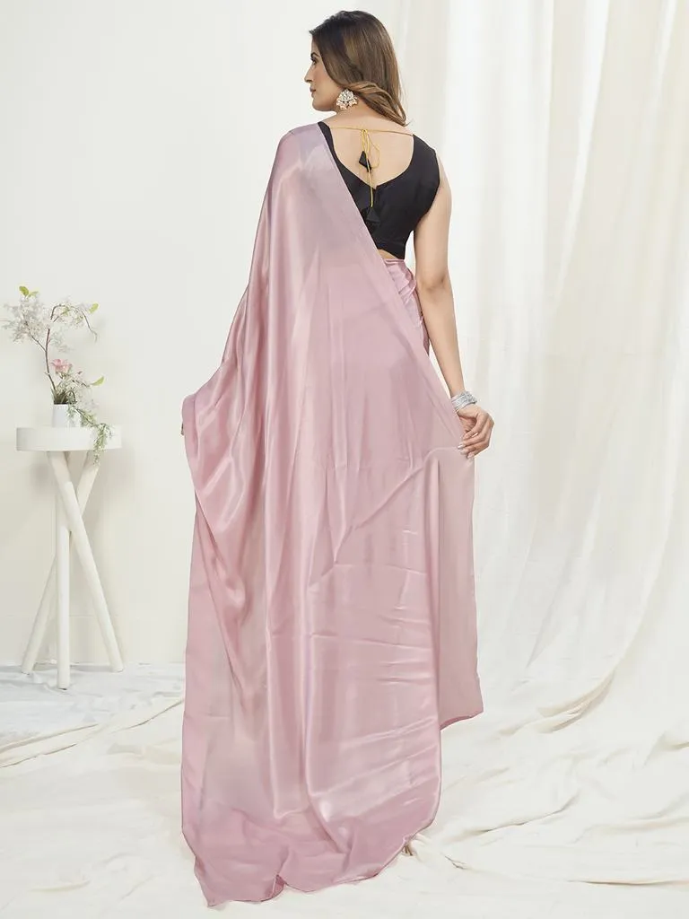 Rose Pink Ready to Wear One Minute Saree In Satin Silk