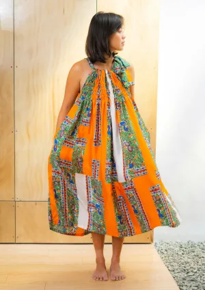 roxy long halter dress - orange silk