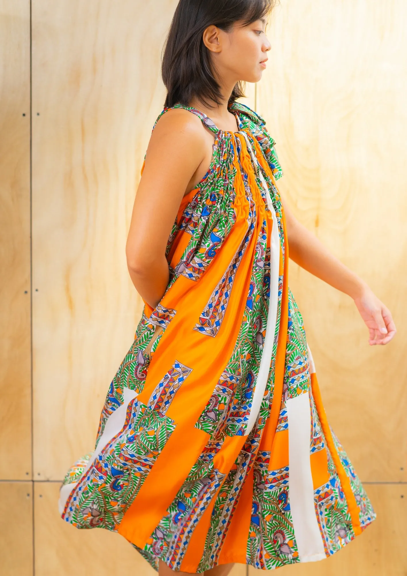 roxy long halter dress - orange silk
