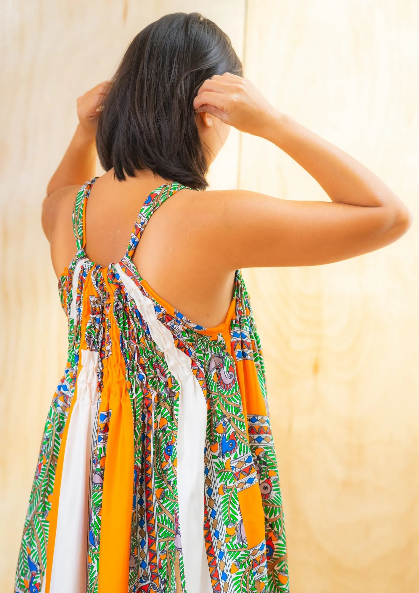 roxy long halter dress - orange silk