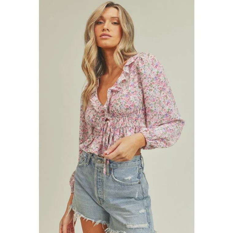 Ruffle Floral Crop Blouse