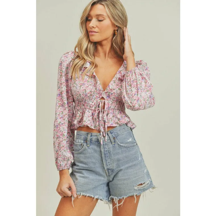 Ruffle Floral Crop Blouse