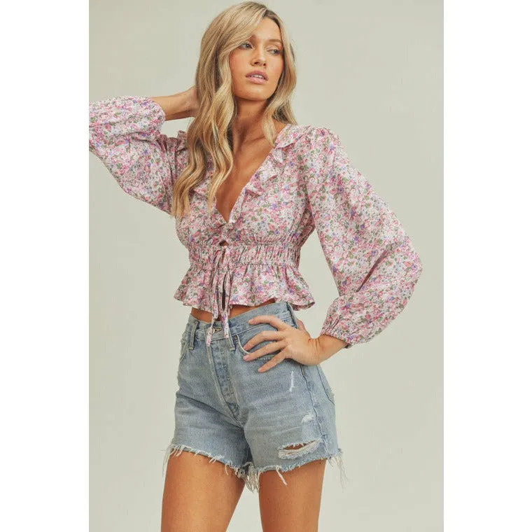 Ruffle Floral Crop Blouse