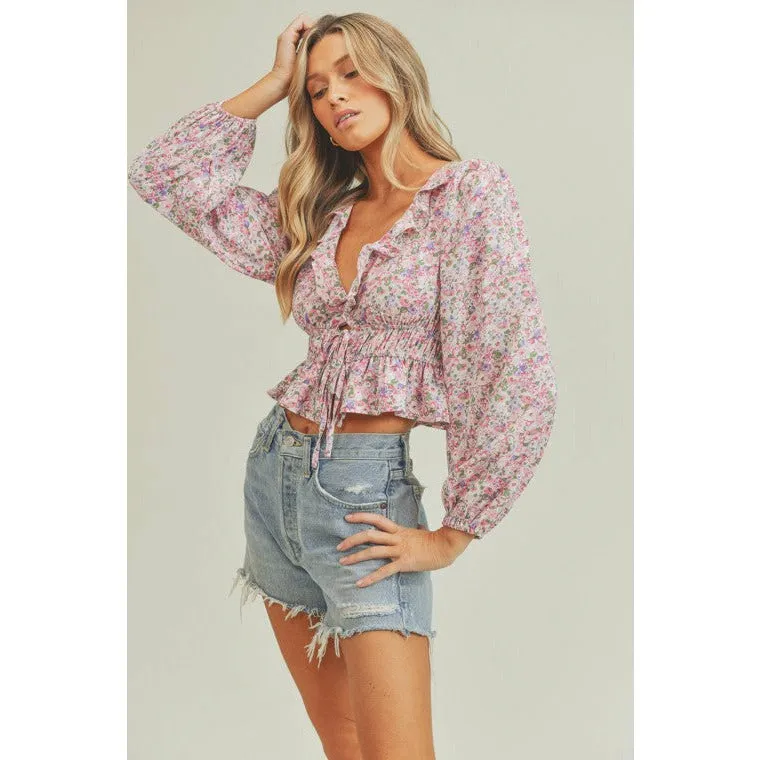 Ruffle Floral Crop Blouse