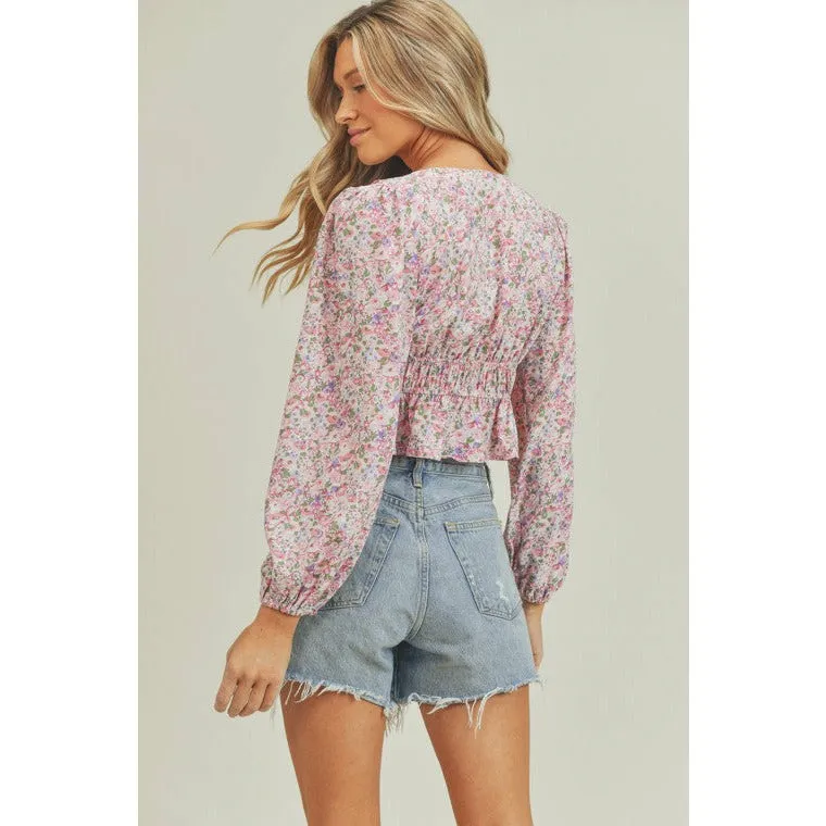 Ruffle Floral Crop Blouse