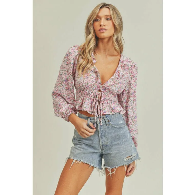 Ruffle Floral Crop Blouse