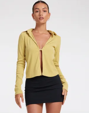 Ruix Long Sleeve Top in Jersey Plise Mustard