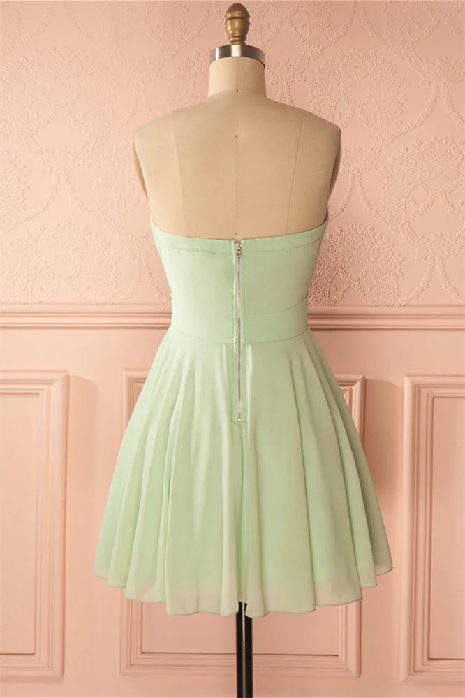 Sage Green Chiffon Strapless A-Line Short Dress