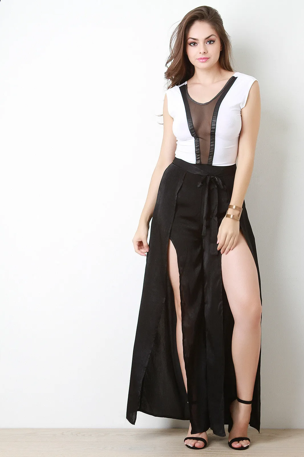 Satin Slit Wide Leg Pants