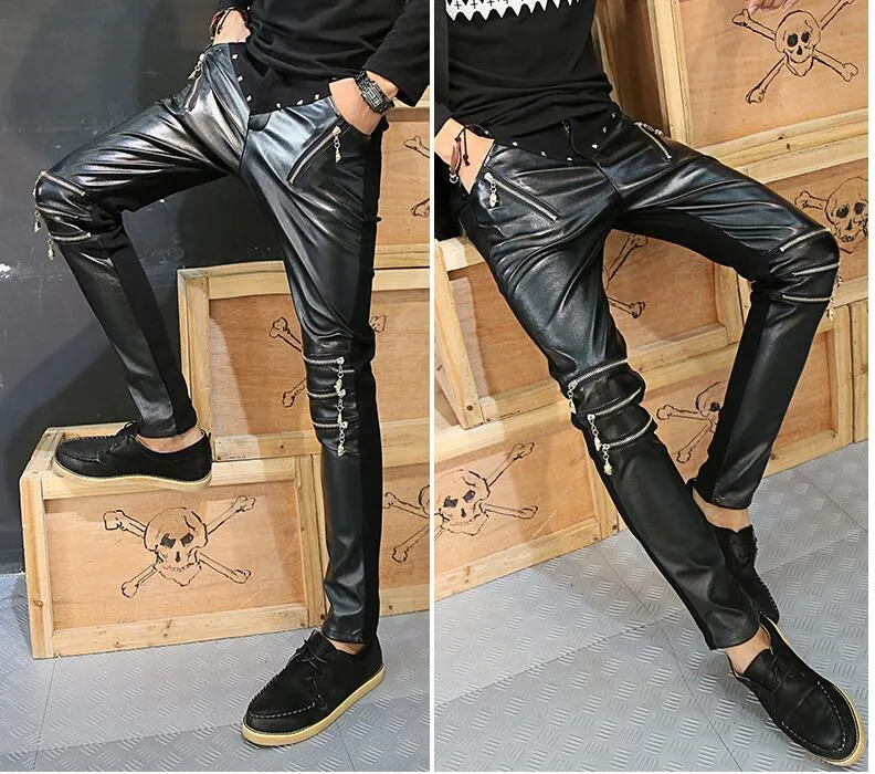 Skull Zipper Designer Harem Faux Leather Pencil Pants