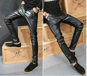 Skull Zipper Designer Harem Faux Leather Pencil Pants