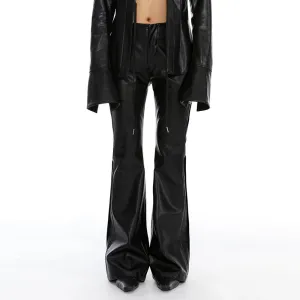 Solid Casual Slimming Leather Pants For Women High Waist Spliced Zipper Flare Pant Female Fashion Clothing