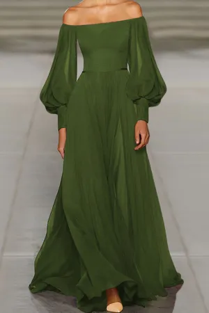 Solid Off-the-shoulder Chiffon Maxi Dress Long Dress