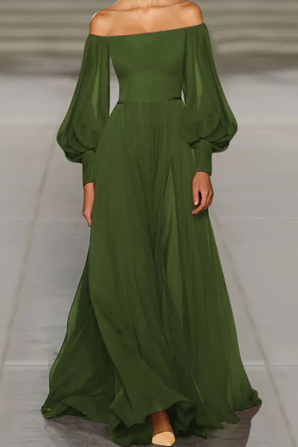 Solid Off-the-shoulder Chiffon Maxi Dress Long Dress