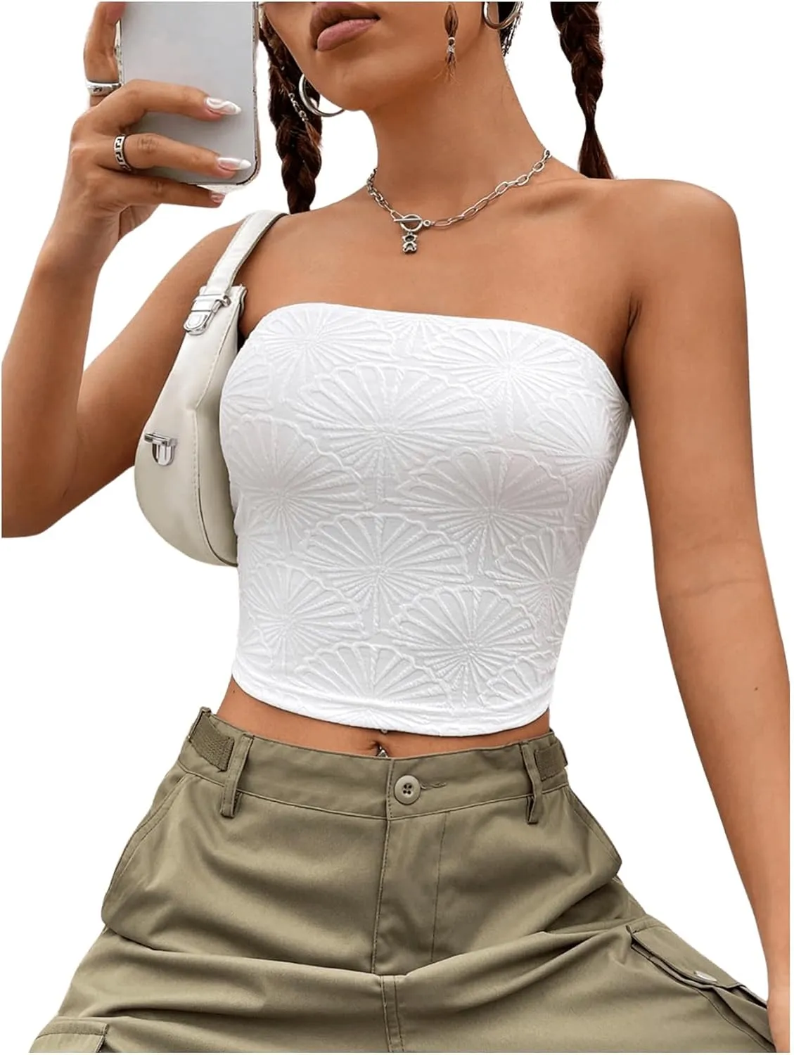 SOLY HUX Women's Y2k Tube Crop Top Strapless Sleeveless Bandeau Tops