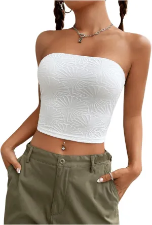SOLY HUX Women's Y2k Tube Crop Top Strapless Sleeveless Bandeau Tops