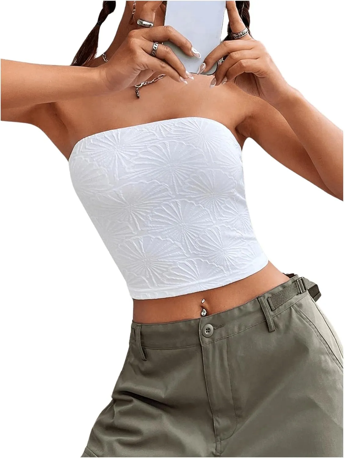 SOLY HUX Women's Y2k Tube Crop Top Strapless Sleeveless Bandeau Tops