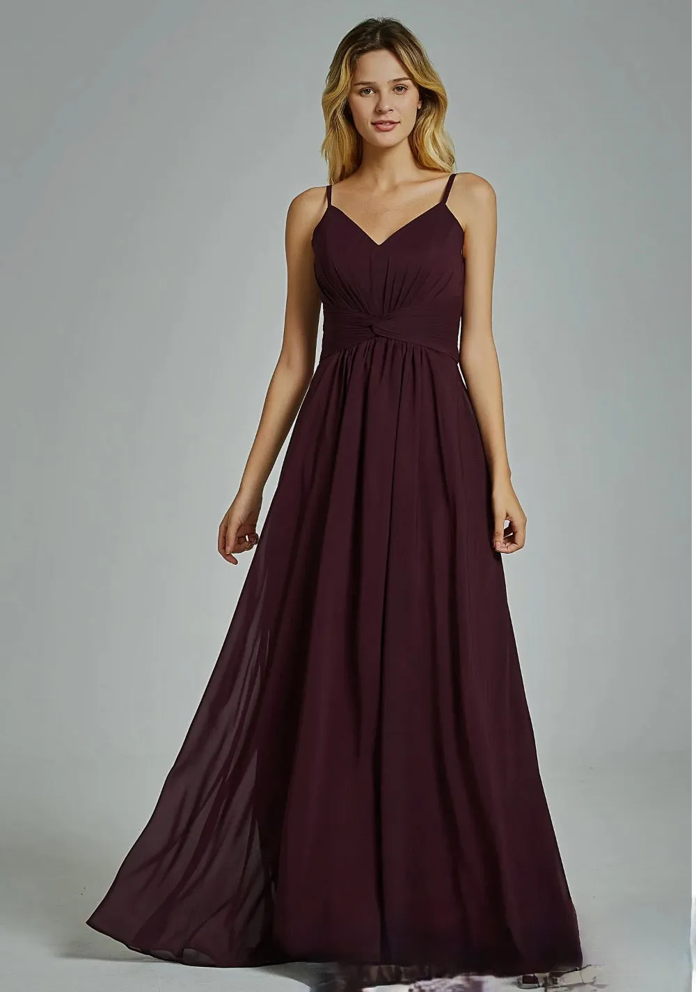 Spaghetti Straps Chiffon Bridesmaid Dress with Twist Front Bodice