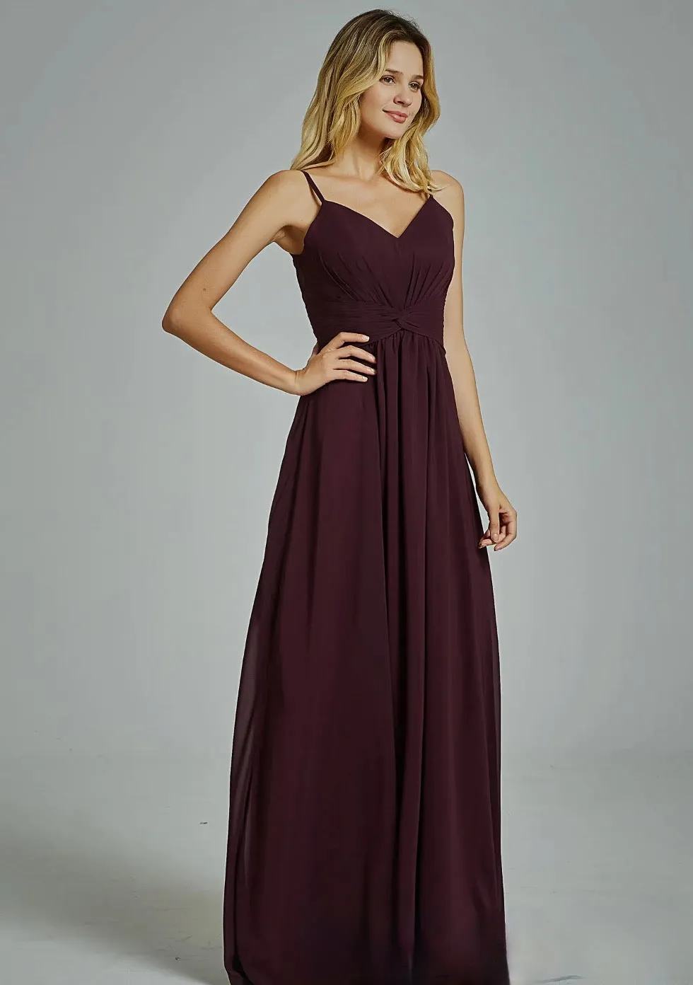 Spaghetti Straps Chiffon Bridesmaid Dress with Twist Front Bodice