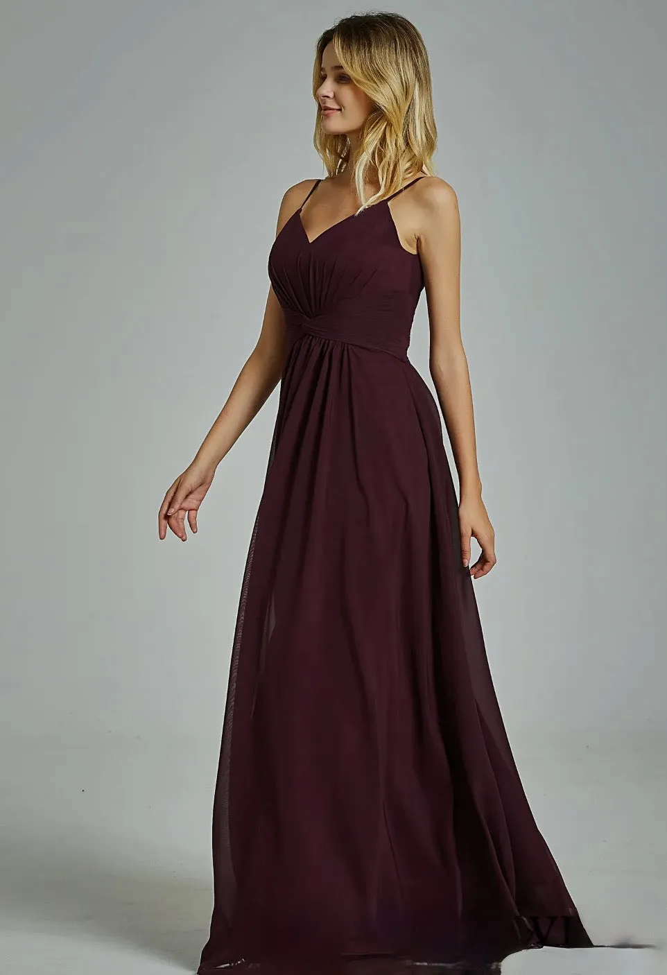 Spaghetti Straps Chiffon Bridesmaid Dress with Twist Front Bodice