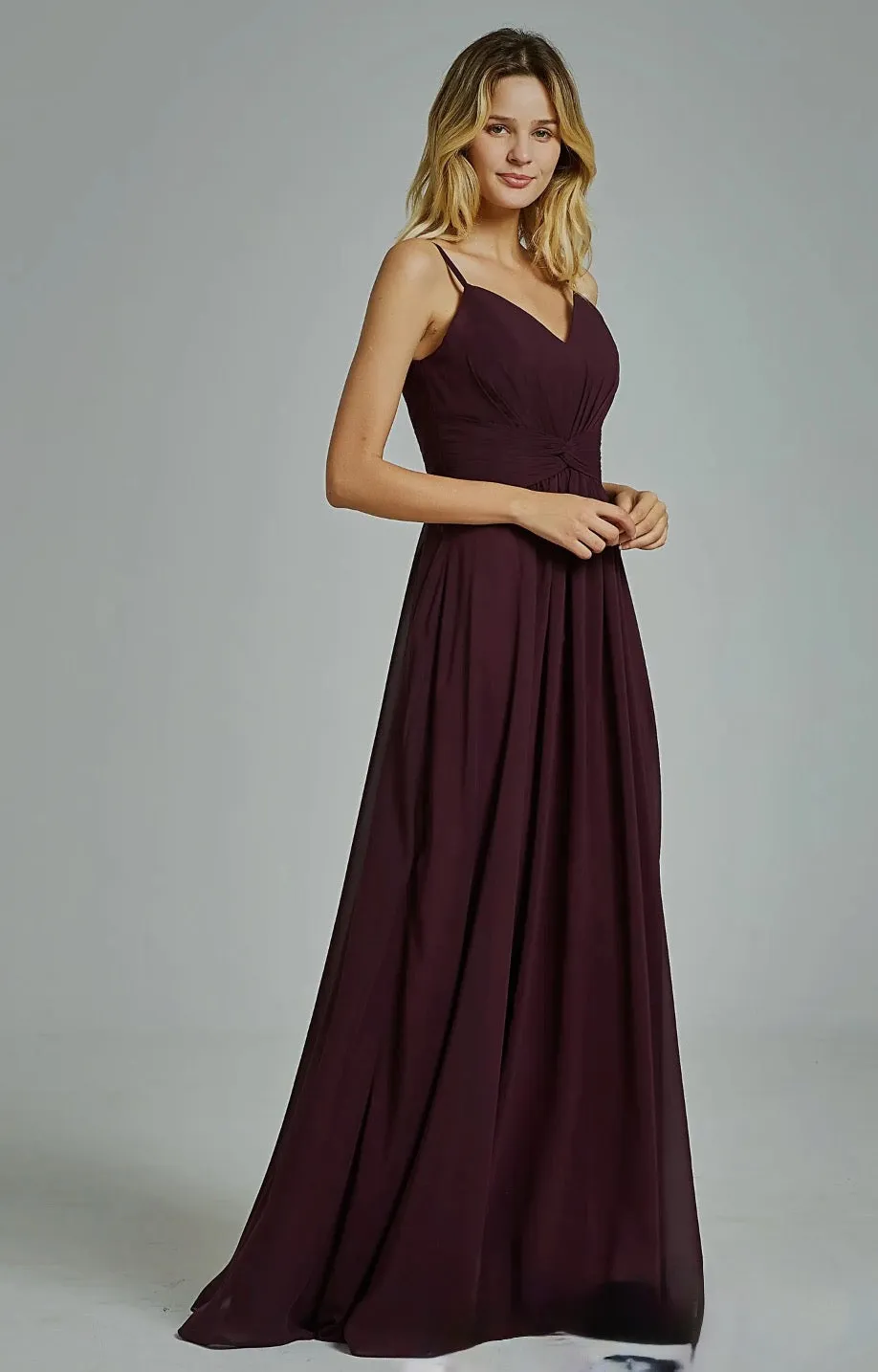Spaghetti Straps Chiffon Bridesmaid Dress with Twist Front Bodice