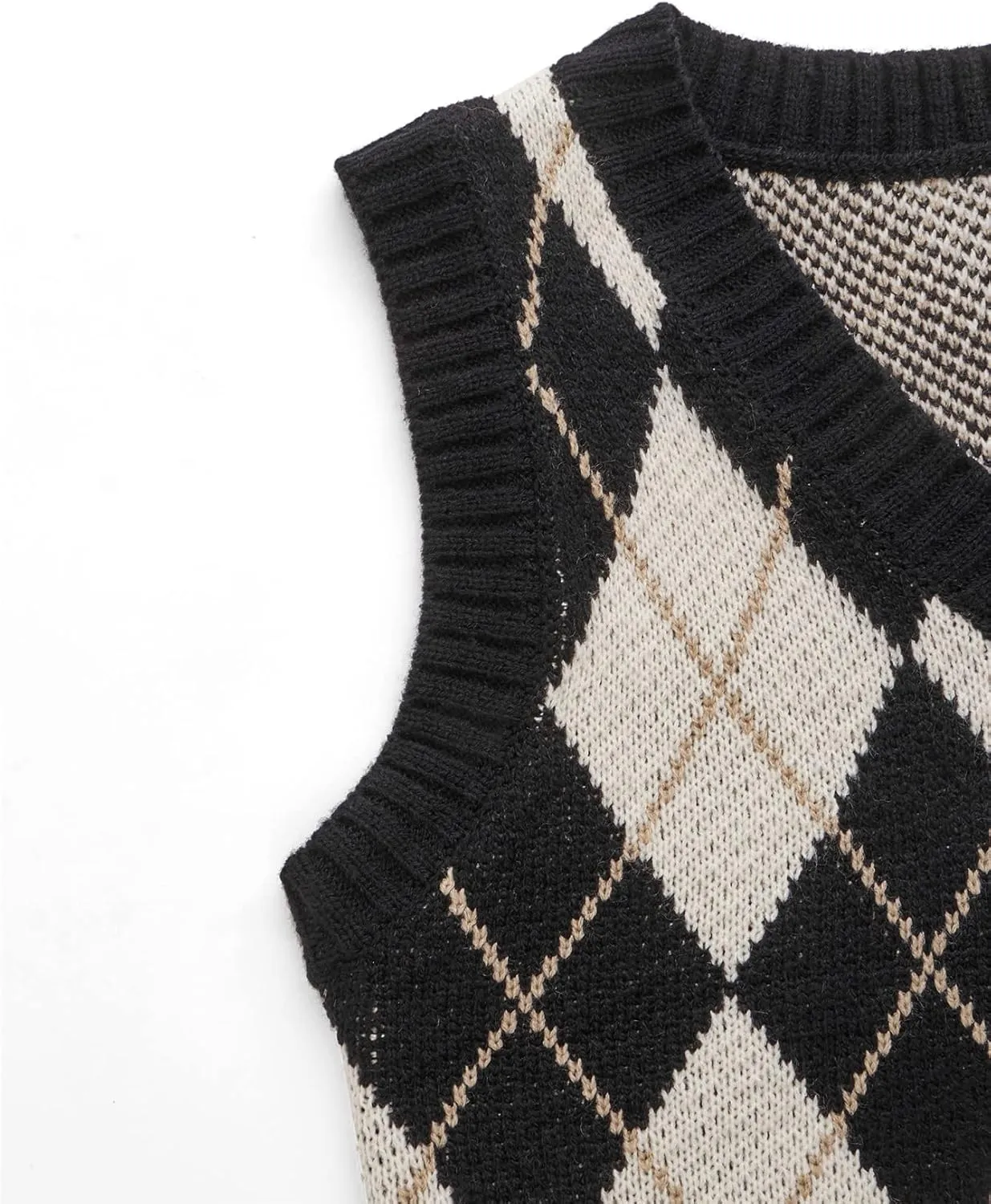 SweatyRocks Women's Plaid Geo Sleeveless V Neck Knit Crop Top Sweater Vest