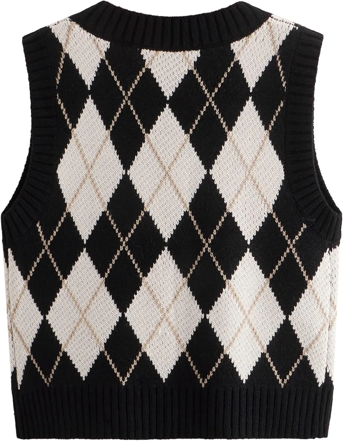 SweatyRocks Women's Plaid Geo Sleeveless V Neck Knit Crop Top Sweater Vest