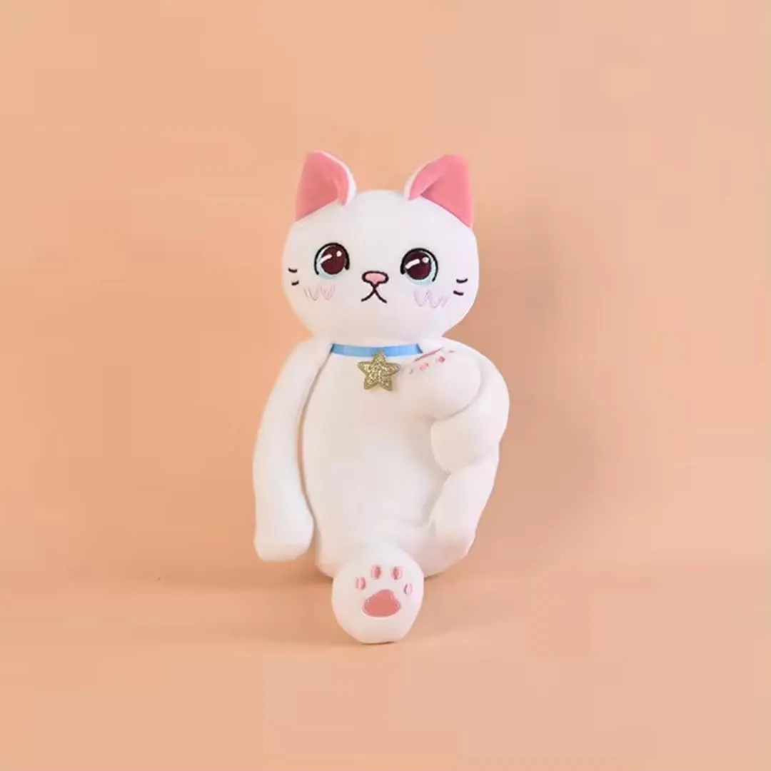 TechMax Solution White Pink Long Hand Leg Cat Plush Pillow