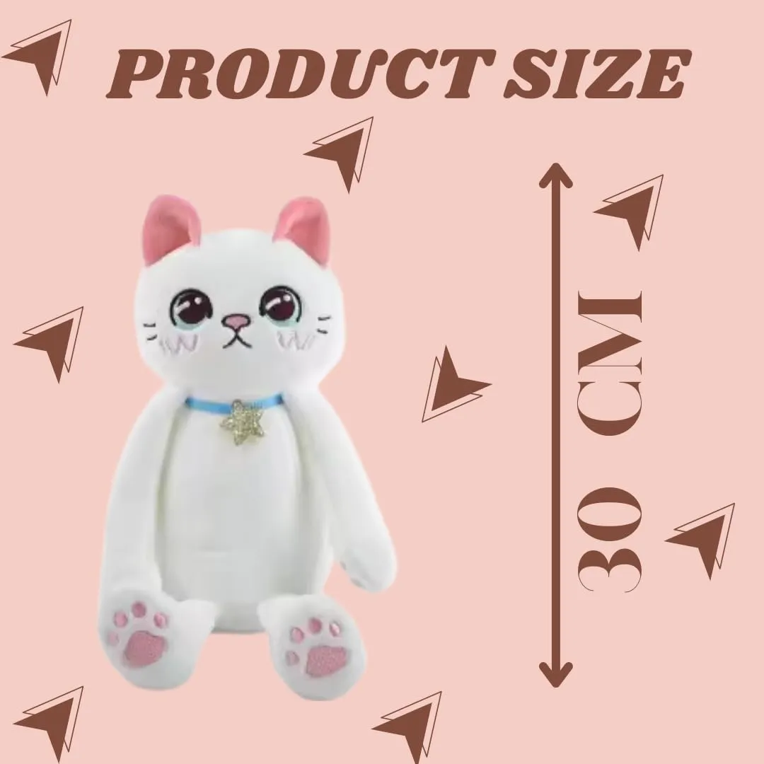 TechMax Solution White Pink Long Hand Leg Cat Plush Pillow