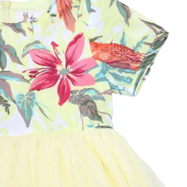 Tropical Print Tulle Dress in Yellow
