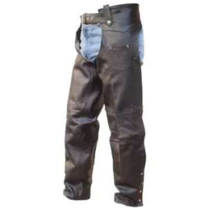 Unisex Black Split Leather Motorcycle Chaps with Lining
