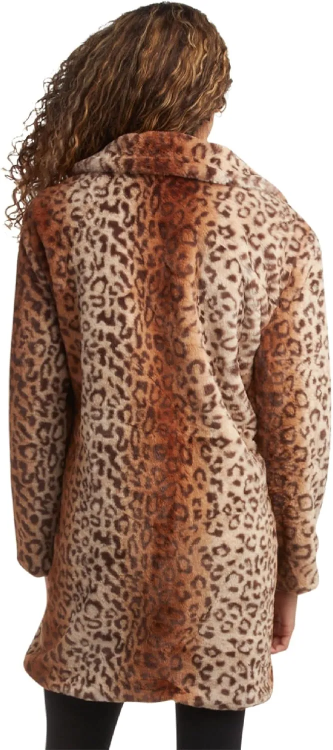 URBAN REPUBLIC Women's Faux Fur Long Coat - Elegant Lapel Collared Long Winter Coat - Stylish Outdoor Coats for Women (S-XL)