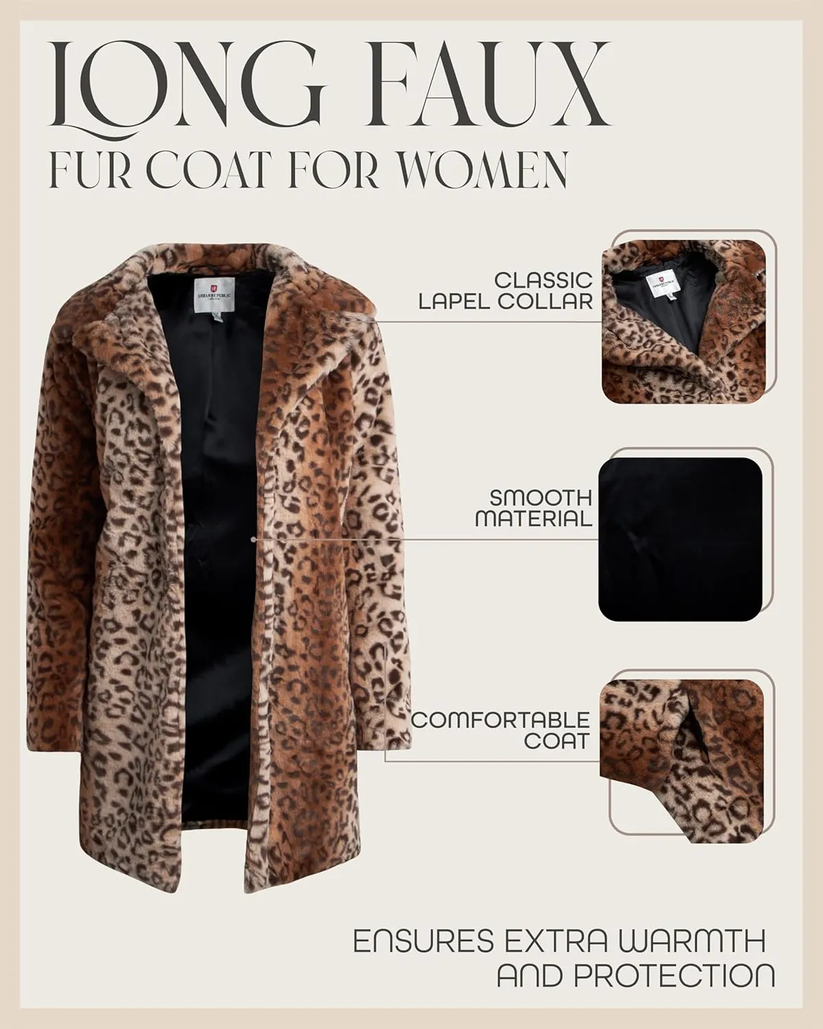 URBAN REPUBLIC Women's Faux Fur Long Coat - Elegant Lapel Collared Long Winter Coat - Stylish Outdoor Coats for Women (S-XL)
