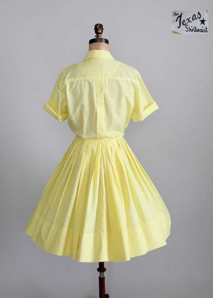 Vintage 1960s Yellow Rose Texas Shirtwasit Dress