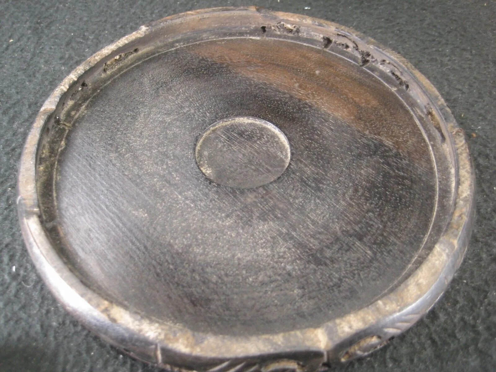 Vintage / Antique Dark Stained Chinese Vase Bowl Stand Pedestal Display 5.5"