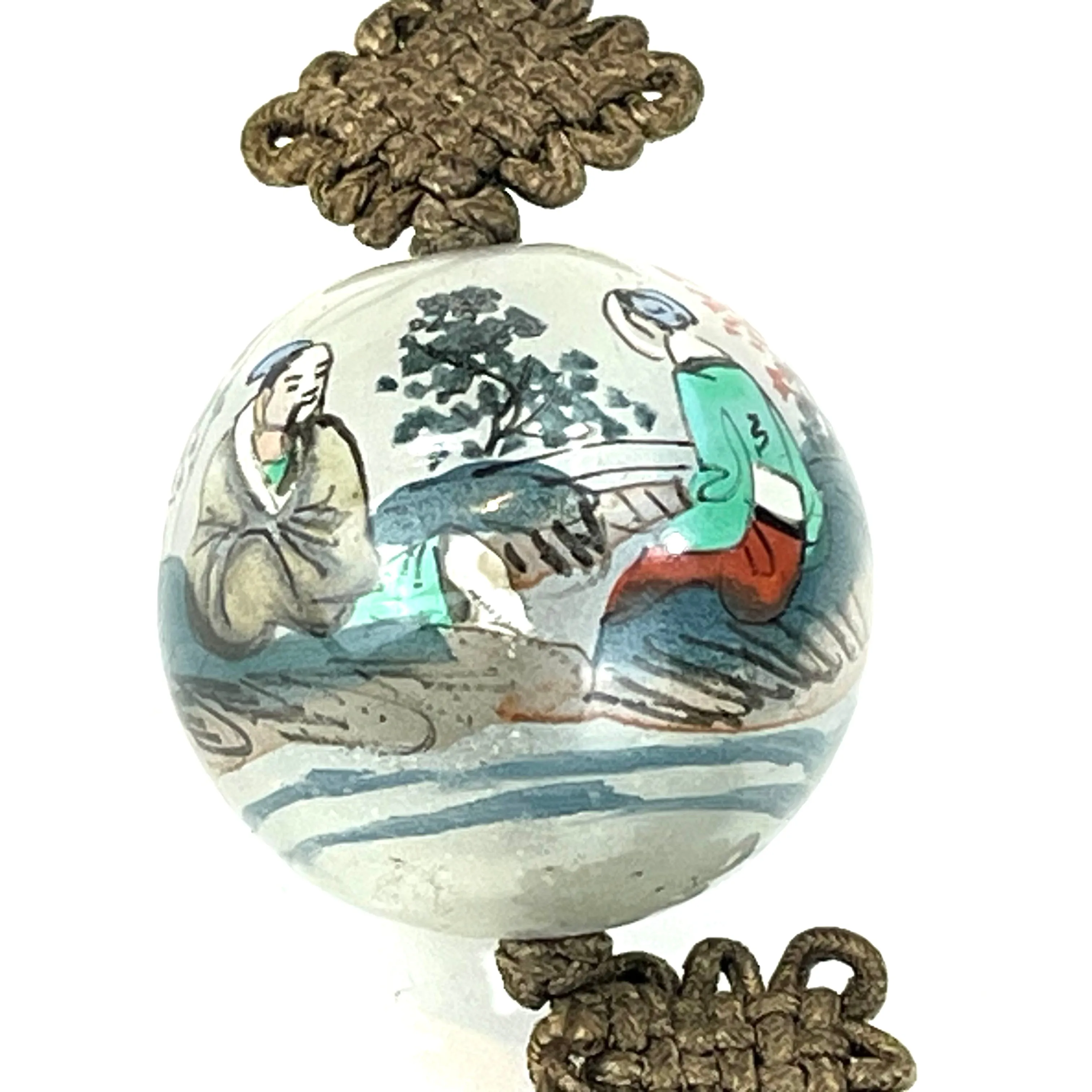 Vintage (c. 1950) Chinese Reverse-Painted Hanging Glass Ornamental Sphear 1.5"