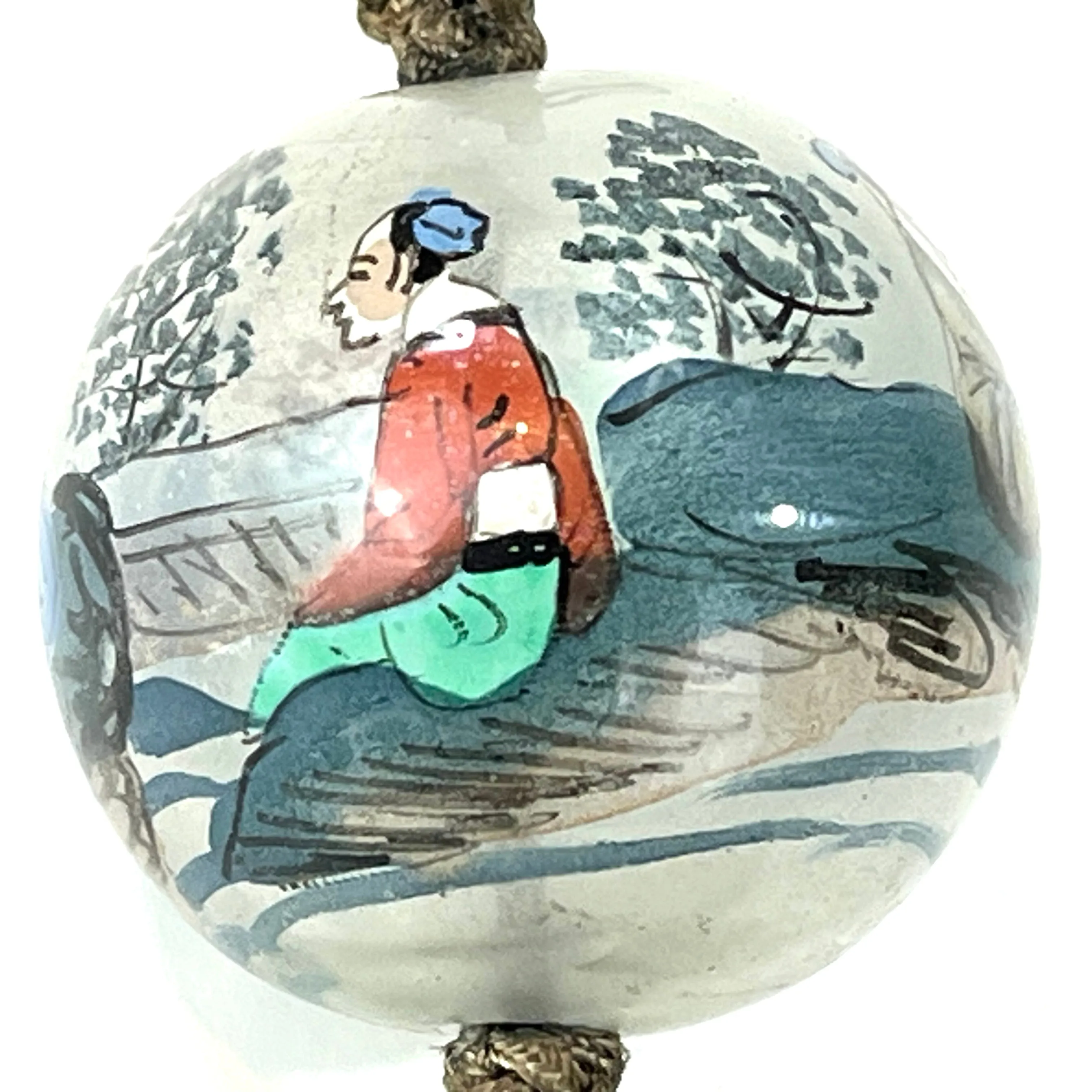 Vintage (c. 1950) Chinese Reverse-Painted Hanging Glass Ornamental Sphear 1.5"