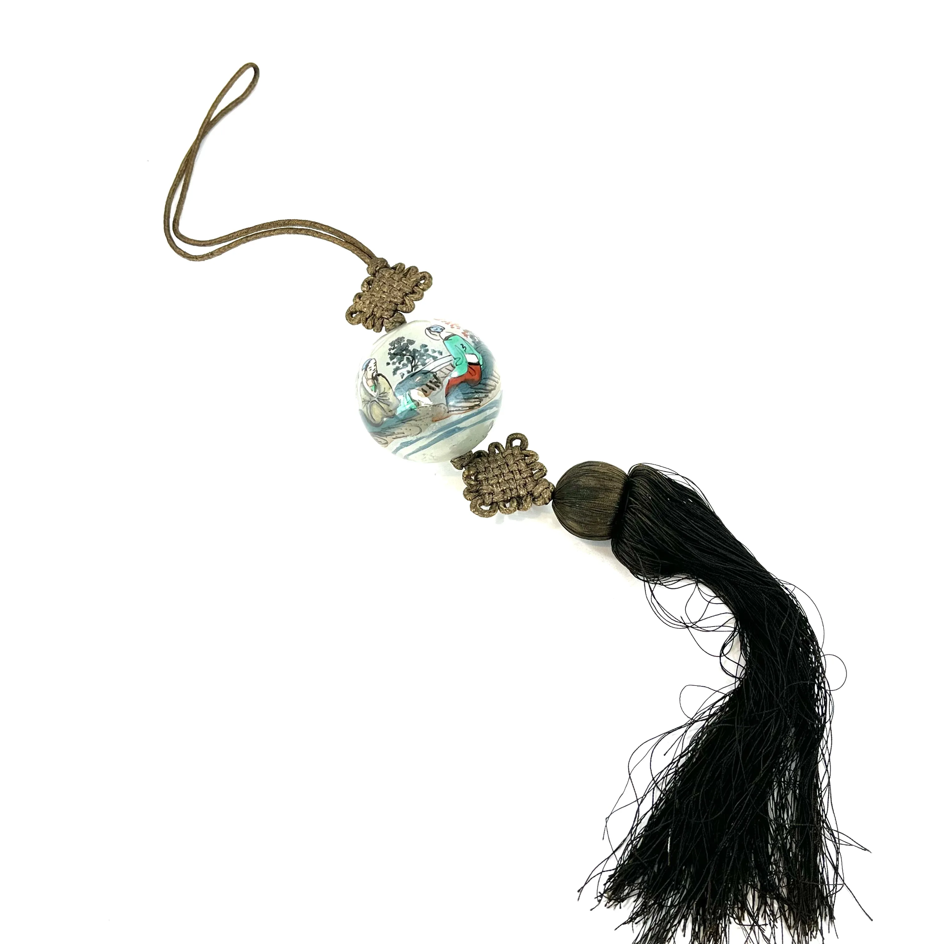 Vintage (c. 1950) Chinese Reverse-Painted Hanging Glass Ornamental Sphear 1.5"