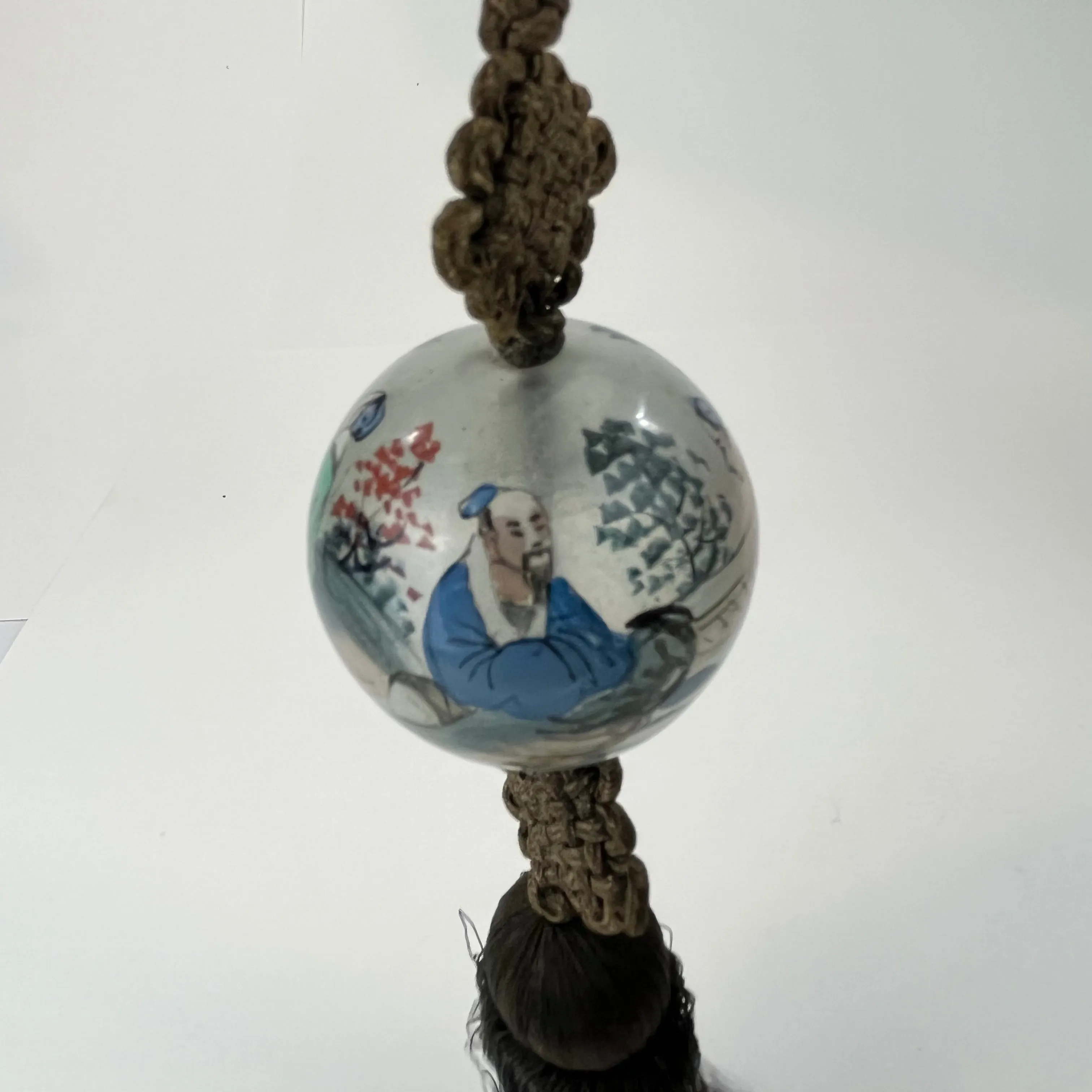 Vintage (c. 1950) Chinese Reverse-Painted Hanging Glass Ornamental Sphear 1.5"