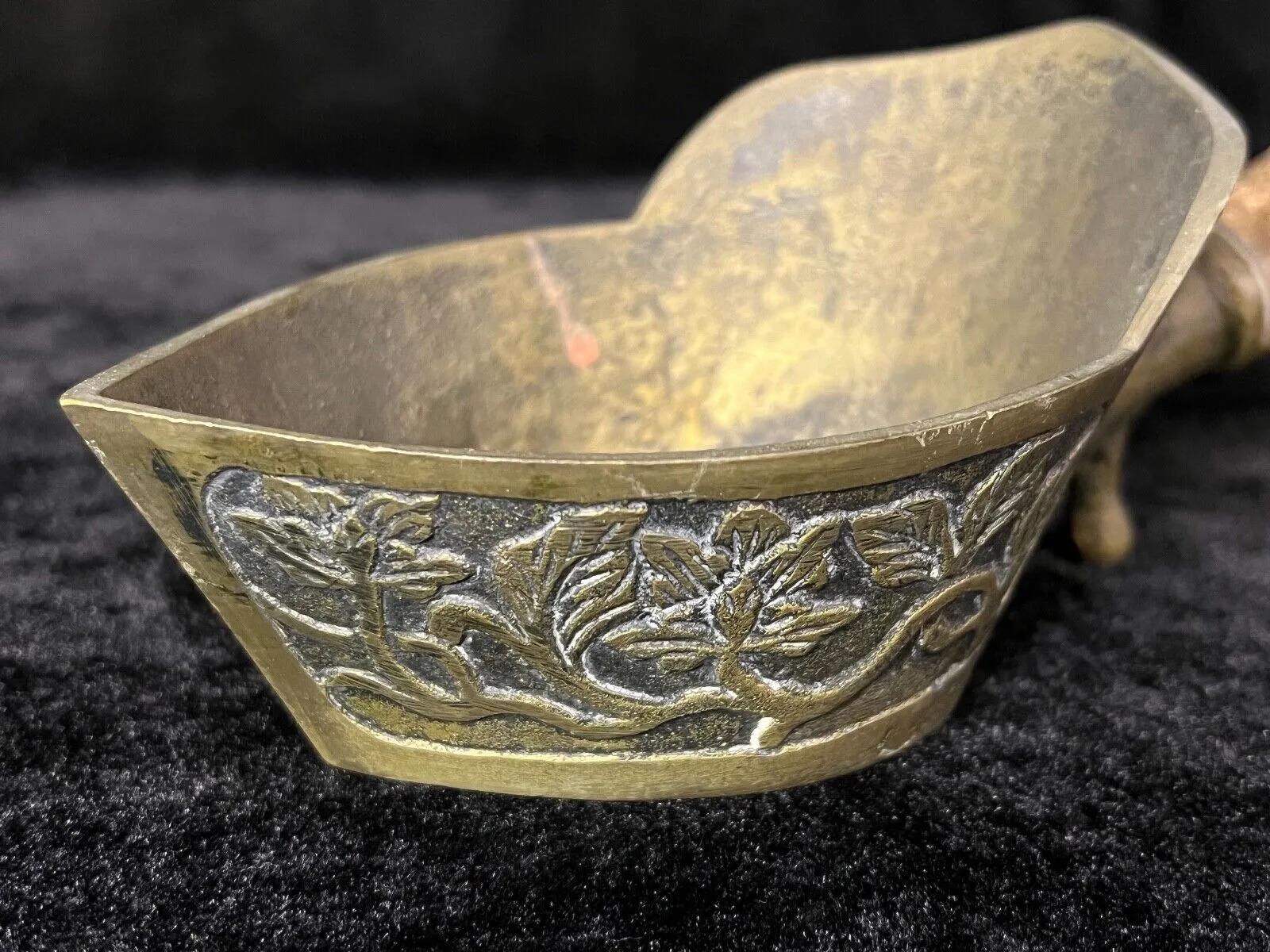 Vintage Chinese Bronze Silk Fabric Iron Inlay Stones & Jadite Hot Coals