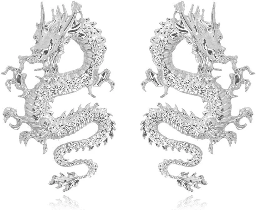Vintage Chinese Style Dragon Stud Earrings Trendy Punk Animal Totem Earrings 2020 Unique Chic Metal Dragon Statement Earrings Dainty Gold Plated Earring for Women Jewelry
