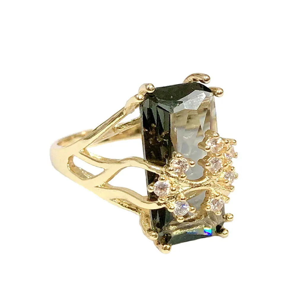 Vintage Silver Plated Inlaid Large Rectangular Zirconia Cocktail Rings