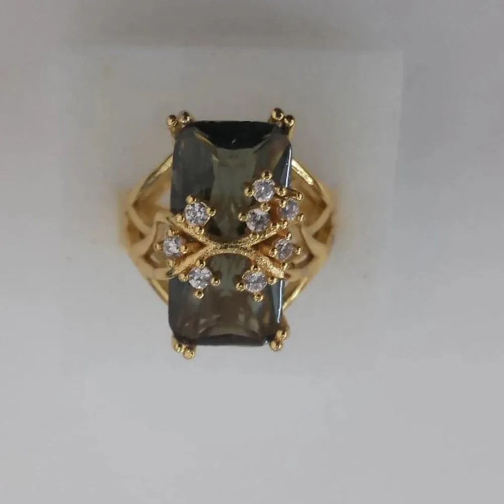 Vintage Silver Plated Inlaid Large Rectangular Zirconia Cocktail Rings