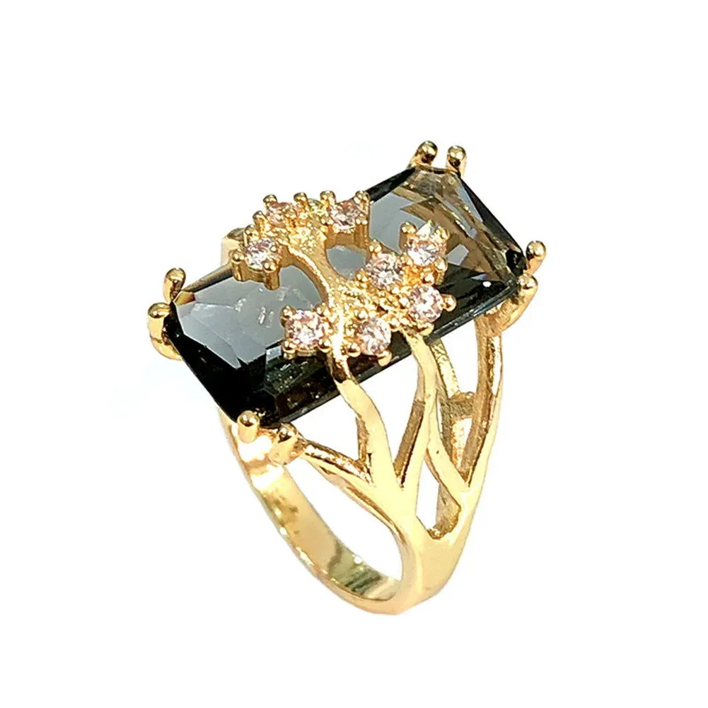 Vintage Silver Plated Inlaid Large Rectangular Zirconia Cocktail Rings