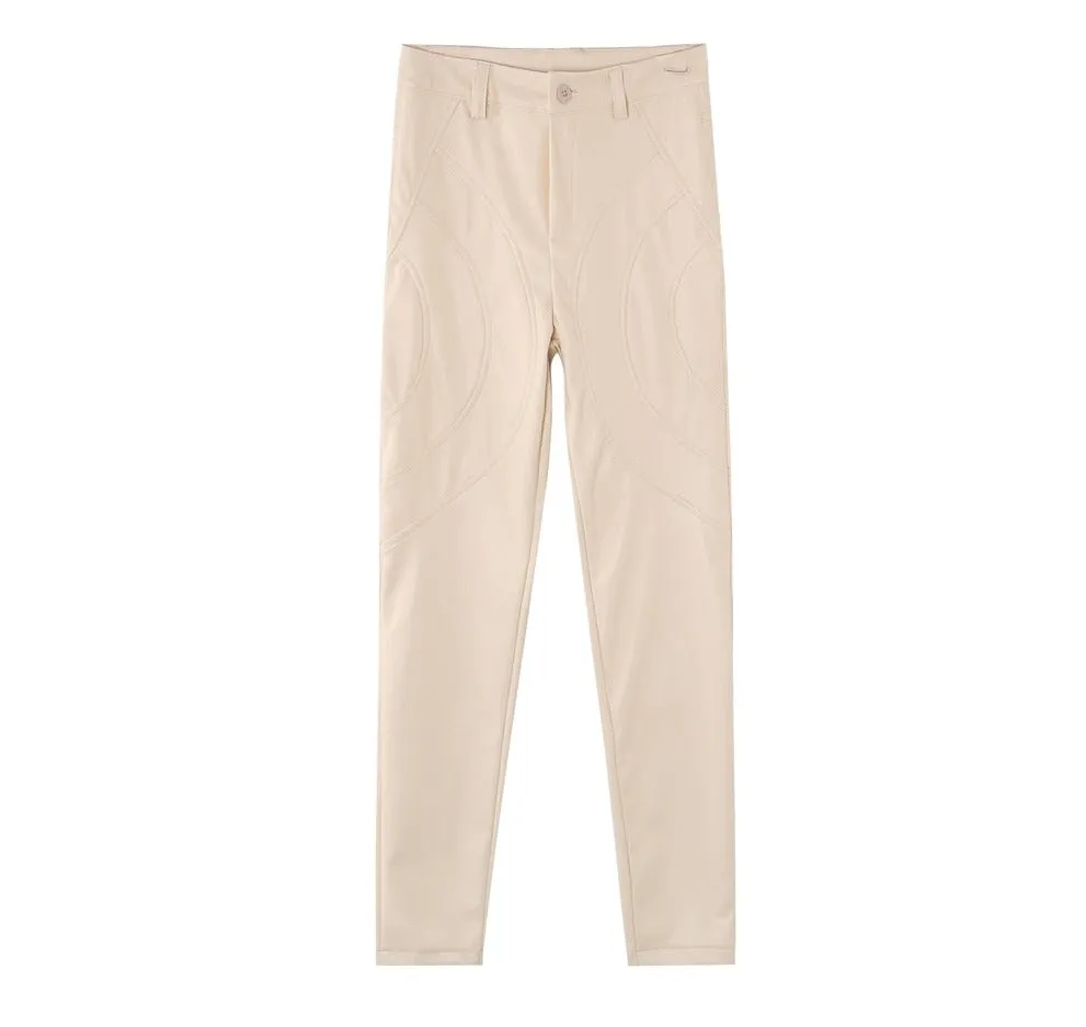 Wenkouban High Waist Spliced Loose Leather Pants Women Autumn Solid Drawstring PU Leather Trousers Women Straight Pants Female 2022