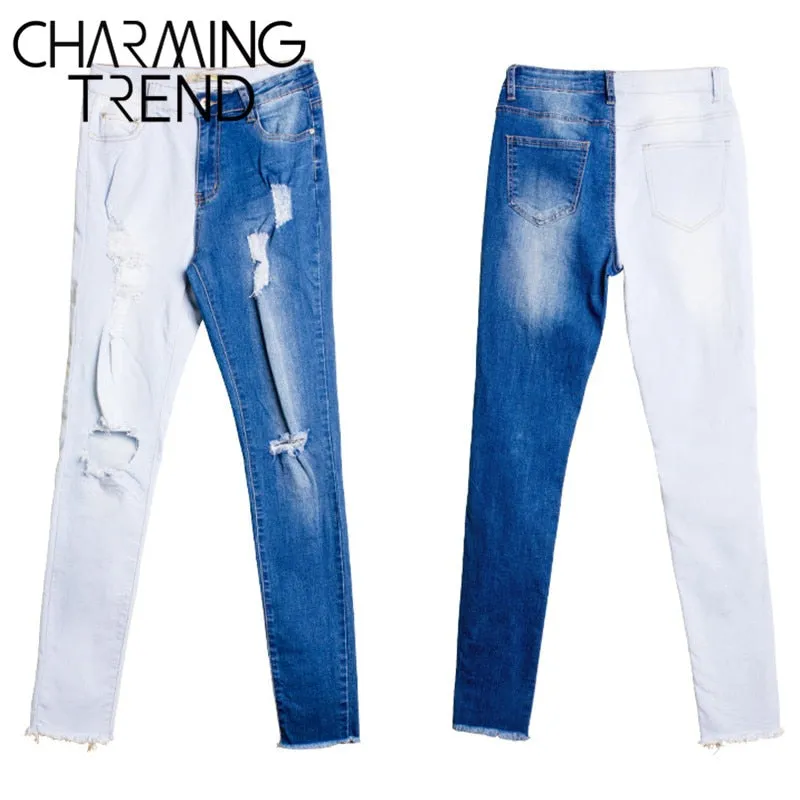 Wenkouban New fashion  Autumn Winter Women Pancil Jeans Stretch Hole Splice Plus Size 4XL Female Denim Hight Waist Blue Pants