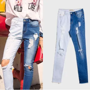 Wenkouban New fashion  Autumn Winter Women Pancil Jeans Stretch Hole Splice Plus Size 4XL Female Denim Hight Waist Blue Pants