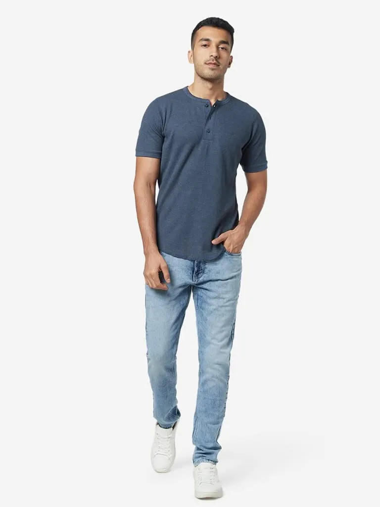 WES Casuals Light Blue Faded Slim-Fit Jeans